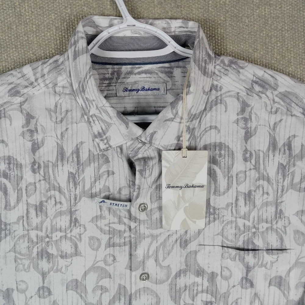 Tommy Bahama Lazlo Shirt Gray Mens XL Lux Slate Fronds Long Sleeve Button Down